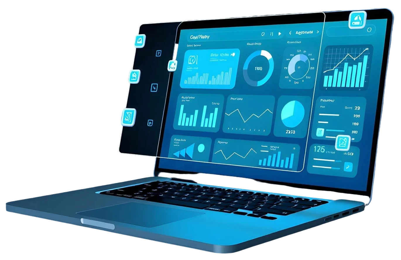 Laptop screen with a modern data dashboard